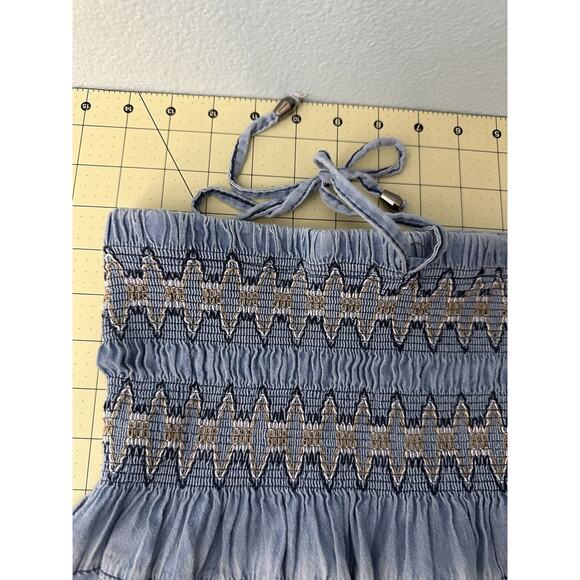 Indigo & Lace Women's XL Tiered Strapless Maxi Dress Stretch Top Tie Neck - Picture 7 of 7